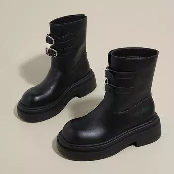 Модные осенне-зимние кожаные ботильоны с пряжкой на ремне для женщин, модные ботинки на платформе с мягкой подошвой, дизайнерская корейская повседневная обувь для женщин 35