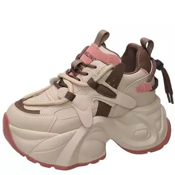 модные осенне-зимние массивные кроссовки женские на шнуровке на платформе спортивная обувь женские готические туфли на толстой подошве высокие каблуки женские кроссовки на танкетке 7 см 34 коричневый