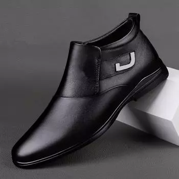 Модные осенне-зимние мужские кожаные ботинки в британском стиле с высоким верхом и бархатом, повседневная обувь для мужчин, для работы и отдыха, большой размер 46 38 коричневый