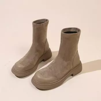 Модные осенне-зимние новые дизайнерские эластичные ботинки для женщин, однотонные модные повседневные туфли на платформе, женские ботильоны из флока для женщин 35 чёрный