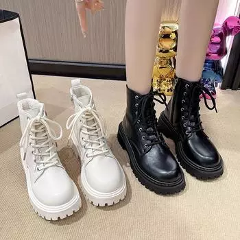 Модные осенне-зимние новые дизайнерские ботильоны для женщин, модные повседневные корейские мотоциклетные ботинки большого размера, женская повседневная обувь на платформе 35 чёрный