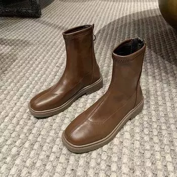 Модные осенне-зимние новые дизайнерские модные ботинки для женщин, однотонные ботильоны из искусственной кожи, женские черные повседневные туфли для женщин 35 коричневый
