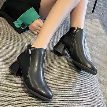 Модные осенне-зимние новые стильные металлические украшения сексуальные простые однотонные остроносые повседневные удобные модные женские сапоги на высоком каблуке 35 чёрный