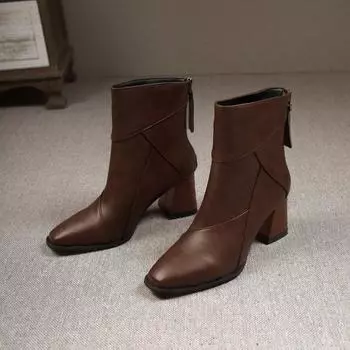 Модные осенне-зимние однотонные женские ботинки с застежкой-молнией на квадратном каблуке 2024 года, высококачественные модные женские ботильоны с квадратным носком 35 чёрный