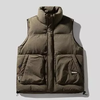 Модные осенне-зимние пальто без рукавов для мужчин, верхняя одежда больших размеров, повседневный толстый теплый жилет M чёрный