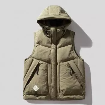 Модные осенне-зимние пальто без рукавов для мужчин, верхняя одежда с капюшоном, повседневный толстый теплый жилет M чёрный