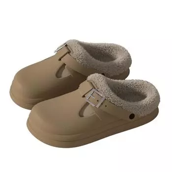 Модные осенне-зимние плюшевые тапочки на толстой подошве с пряжкой, теплые хлопковые тапочки в стиле кэжуал, новая женская обувь 36 /37 [Suitable for 35-36 foot wear]