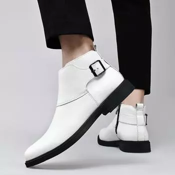 Модные осенне-зимние плюшевые толстые тканевые ботинки средней высоты для мужчин, британские модные ботинки, повседневная обувь в корейском стиле с высоким берцем, мотоциклетные ботинки для мужчин 37 чёрный