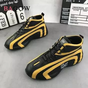 Модные осенне-зимние полосатые высокие мужские туфли повседневные модные кожаные водонепроницаемые толстые кроссовки на увеличенной платформе кроссовки 39 чёрный