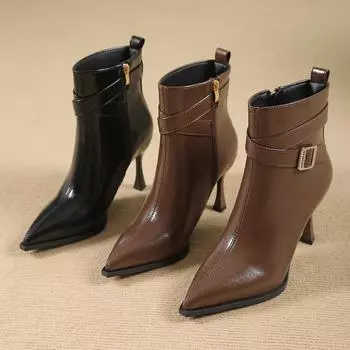 Модные осенне-зимние ретро-ботильоны с пряжкой на ремне для женщин, модные женские туфли с мягкой подошвой, дизайнерские сапоги на высоком каблуке для женщин 34