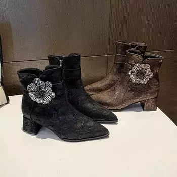 Модные осенне-зимние ретро-ботинки челси для женщин, модная повседневная обувь с цветочным принтом, дизайнерские женские туфли, ботильоны большого размера для женщин 35