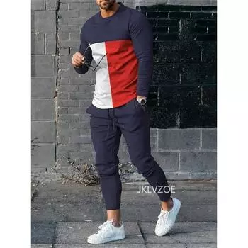 Модные осенне-зимние роскошные спортивные костюмы для мужчин, повседневный спортивный комплект с длинным рукавом, футболка, брюки, костюмы из 2 предметов, комплекты для бега, спортивная одежда S
