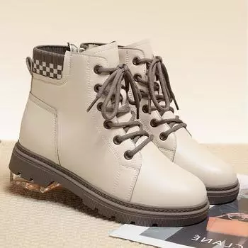 модные осенне-зимние теплые мягкие кожаные ботинки Chelsea Martin на толстой подошве модные женские ботинки с круглым носком на молнии с защитой от скольжения 35(Foot22.5cm)