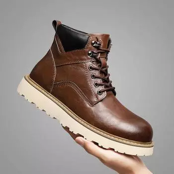 Модные осенне-зимние теплые плюшевые меховые зимние ботинки новые повседневные кожаные мотоциклетные ботинки на шнуровке с толстой подошвой, нескользящие мужские ботинки до щиколотки 38