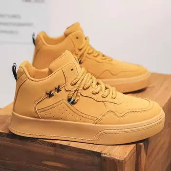 Модные осенне-зимние высокие кроссовки мужские хаки на платформе из кожи оригинальные мужские кроссовки модный дизайн на шнуровке скейтборд обувь для мужчин 39