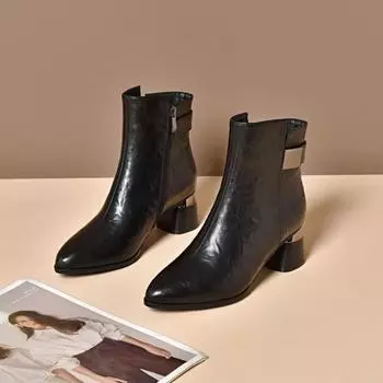 Модные осенне-зимние женские ботильоны с боковой молнией, эластичные, большого размера, на высоком каблуке, модные короткие ботильоны с острым носком, Botas De Mujer 2024 35 коричневый