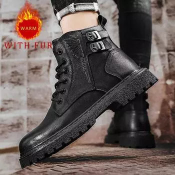 Модные осенние и зимние мужские ботинки Классические модные универсальные стильные для отдыха на открытом воздухе деловые туфли из натуральной кожи черного цвета для офиса 38