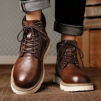 Модные осенние и зимние мужские ботинки Классический ретро-стиль для отдыха на открытом воздухе Модная вечеринка Высококачественная офисная обувь для молодежи и взрослых 38 коричневый