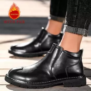 Модные осенние и зимние мужские ботинки Модный британский стиль дизайна Уличный мотоцикл Повседневный деловой офисный вечерний кожаный обувь 38 чёрный