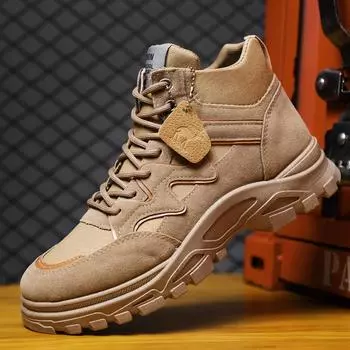 Модные осенние и зимние мужские мотоциклетные ботинки Мужские повседневные короткие ботинки Британские ботинки для пустыни Толстая подошва Высокая мужская обувь 39 хаки