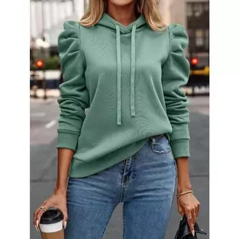 Модные осенние и зимние повседневные толстовки с капюшоном, новые свободные женские толстовки с капюшоном, однотонные, с длинным рукавом, элегантная уличная винтажная офисная одежда 2474 S темно-коричневого