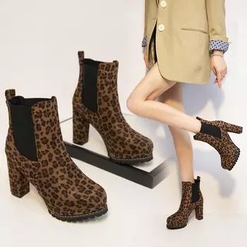 модные осенние и зимние женские новые высокие каблуки короткие универсальные нескользящие ботинки Martin с толстой подошвой женские модные ботинки 35 чёрный