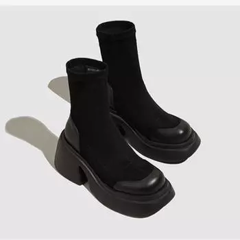 Модные осенние короткие сапоги на толстой подошве, классические черные туфли на танкетке, женские модные повседневные и удобные кроссовки 35 чёрный