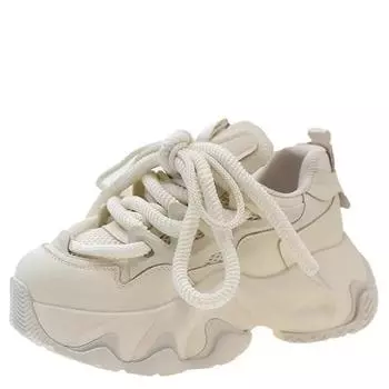 Модные осенние кожаные туфли на толстой подошве для женщин, каблуки 6 см, кроссовки на платформе, дышащие, теннисные женские, вулканизированные туфли, женская спортивная обувь для папы 35 бежевый