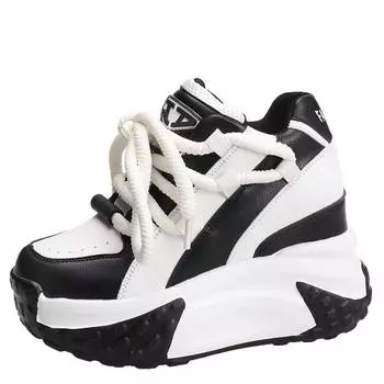 Модные осенние кроссовки на танкетке для женщин, теннисные туфли Basket Femme, толстая платформа, дышащая спортивная обувь Ladi Heightening10cm Shoes 34 чёрный