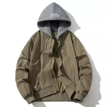 Модные осенние куртки-бомберы для мужчин, верхняя одежда, повседневные короткие пальто с капюшоном M чёрный