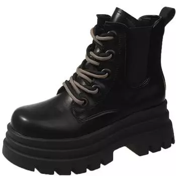 Модные осенние массивные ботильоны 2024 года, новые женские зимние ботинки с круглым носком и толстой подошвой, черные короткие ботинки на платформе, женские на танкетке, каблук 7 см 35 хаки