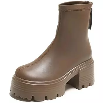 Модные осенние массивные ботинки 8 см, кожаные кроссовки на высокой платформе, женские ботинки «Челси» с круглым носком, британский стиль, женские туфли на толстой подошве 34 коричневый