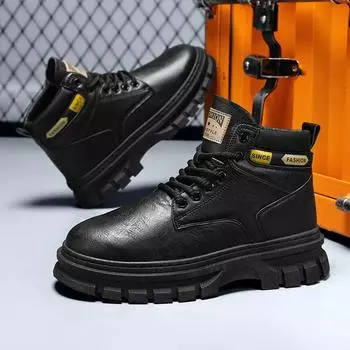 Модные осенние модные черные ботинки мужские 2024 удобные ботинки на платформе для мужчин модные высокие кожаные ботинки мужские рабочие туфли botas de cuero 39