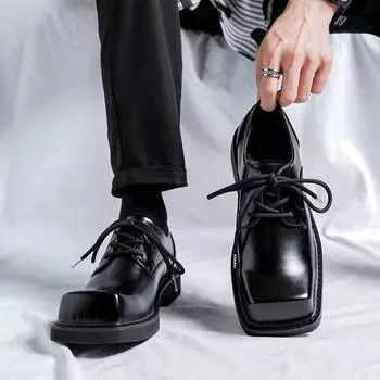 Модные осенние мужские туфли на платформе для увеличения роста, повседневные кожаные рабочие туфли для улицы, мужские туфли на шнуровке, туфли на плоской подошве для британских деловых вечеринок 38 чёрный