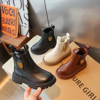 Модные осенние новые детские ботинки для девочек в британском стиле, детские кожаные ботинки с боковой молнией, повседневные модные ботинки для девочек 24 yards/inner length about 15.5CM. коричневый