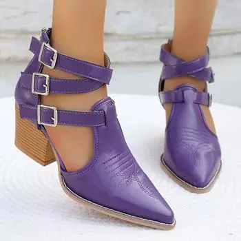 Модные осенние новые крутые ботинки Baotou, женские модные сандалии с острым носком и мелкой сумкой на поясе и пряжкой на толстом каблуке 35 коричневый