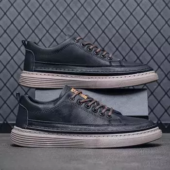 Модные осенние новые удобные туфли из мягкой кожи, повседневные универсальные спортивные туфли, неглубокие носки, низкие мужские туфли на шнуровке, трендовые кроссовки 39 черный коричневый