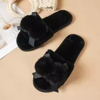 модные осенние новые женские тапочки с круглым носком на плоской подошве для женщин с открытым носком, без застежек, на платформе для помещений, противоскользящие домашние хлопковые туфли 36-37 чёрный