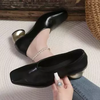 Модные осенние новые женские туфли на каблуке особой формы с квадратным носком и неглубоким носком, нескользящая одежда, удобная обувь с низким верхом 35 чёрный