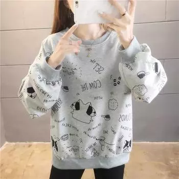Модные осенние студенческие свободные толстовки с принтом в стиле Харадзюку, толстовка женская с длинным рукавом, уличная одежда, белые пуловеры, топы M