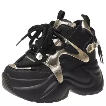 Модные осенние толстые кроссовки на каблуках 11 см для женщин 2024 года, спортивная дышащая кожаная обувь на платформе, женская обувь на шнуровке с толстой подошвой для папы 34 розовый