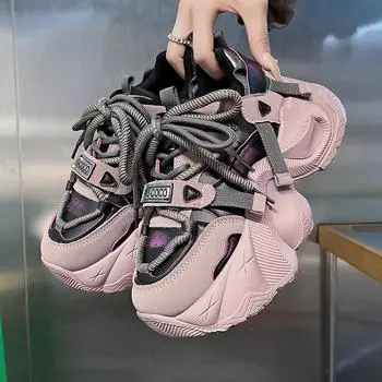 модные осенние туфли для женщин на шнуровке повседневные дышащие износостойкие трендовые женские туфли из вулканизированной кожи 2024 года Zapatillas Mujer 35 чёрный