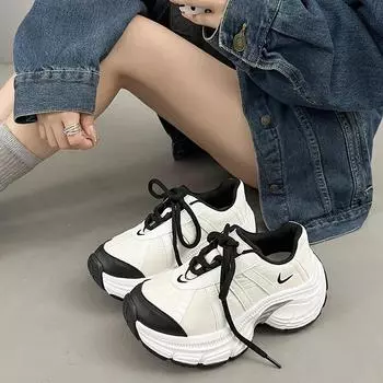 модные осенние туфли на шнуровке для женщин повседневные износостойкие 2024 трендовые модные однотонные женские туфли из вулканизированной кожи Zapatillas Mujer 35 чёрный