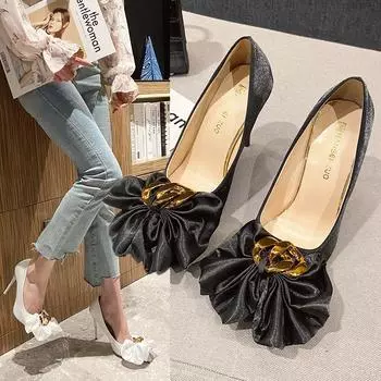 Модные осенние туфли на шпильках с высоким каблуком, женские туфли с тонким каблуком, с большими складками, белые свадебные туфли, женская обувь для банкета, Zapatos Mujer 34