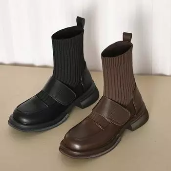 Модные осенние женские ботильоны, модные мягкие кожаные женские элегантные короткие ботинки на низком каблуке, женские удобные вязаные ботильоны без застежек 2024 35 светло-коричневого