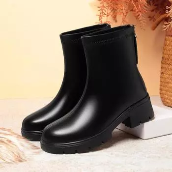 Модные осенние женские ботинки челси с застежкой-молнией сзади и круглым носком, модные новые ботильоны на толстом каблуке для женщин, женские туфли на платформе 35