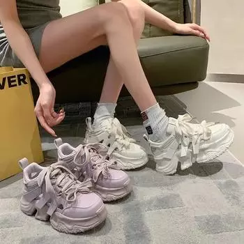 Модные осенние женские повседневные кроссовки класса люкс, дизайнерские однотонные повседневные туфли на толстой подошве, женские теннисные кроссовки для бега и ходьбы, спортивная обувь 35 бежевый