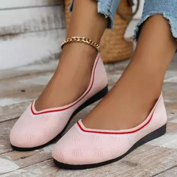 модные осенние женские повседневные туфли для женщин туфли-лодочки без застежек вязаные одинарные туфли на плоской подошве дышащие заостренные женские тканевые мокасины размер 43 36 бежевый