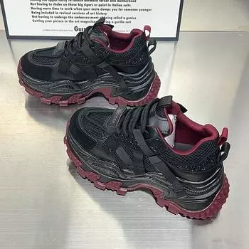 Модные осенние женские сетчатые дышащие спортивные туфли на толстой подошве AJGS, новые удобные повседневные спортивные туфли на шнуровке, увеличивающие рост 35 серый