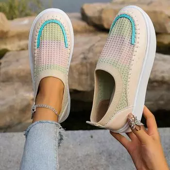 модные осенние женские туфли из вулканизированной кожи с круглым носком на плоской подошве для женщин, туфли на платформе без застежек, легкие повседневные туфли на плоской подошве из сетки для женщин 36